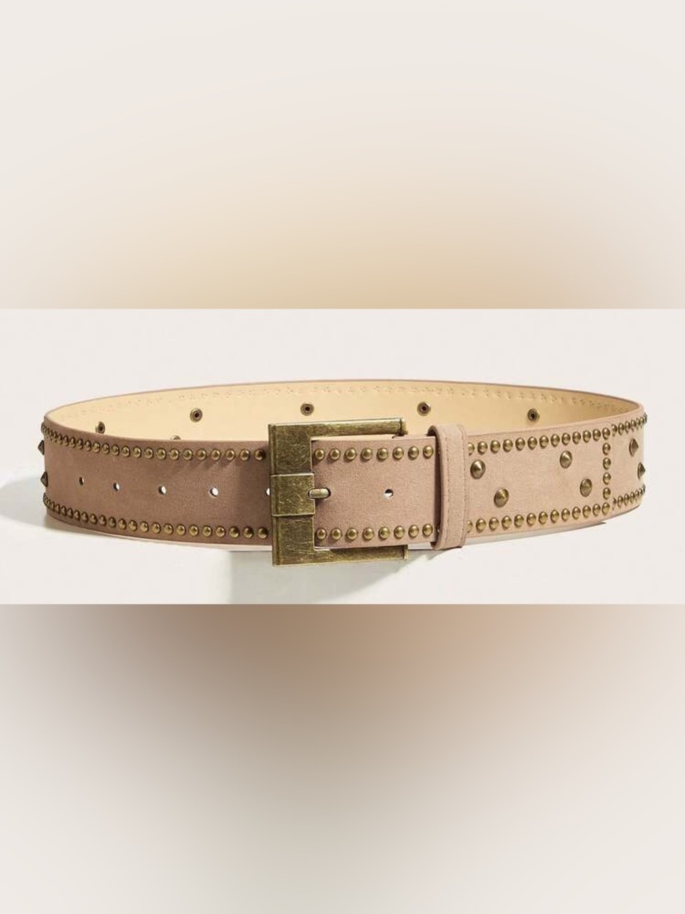 Taupe Faux Suede Bronze Studded Belt/ Medium to Large